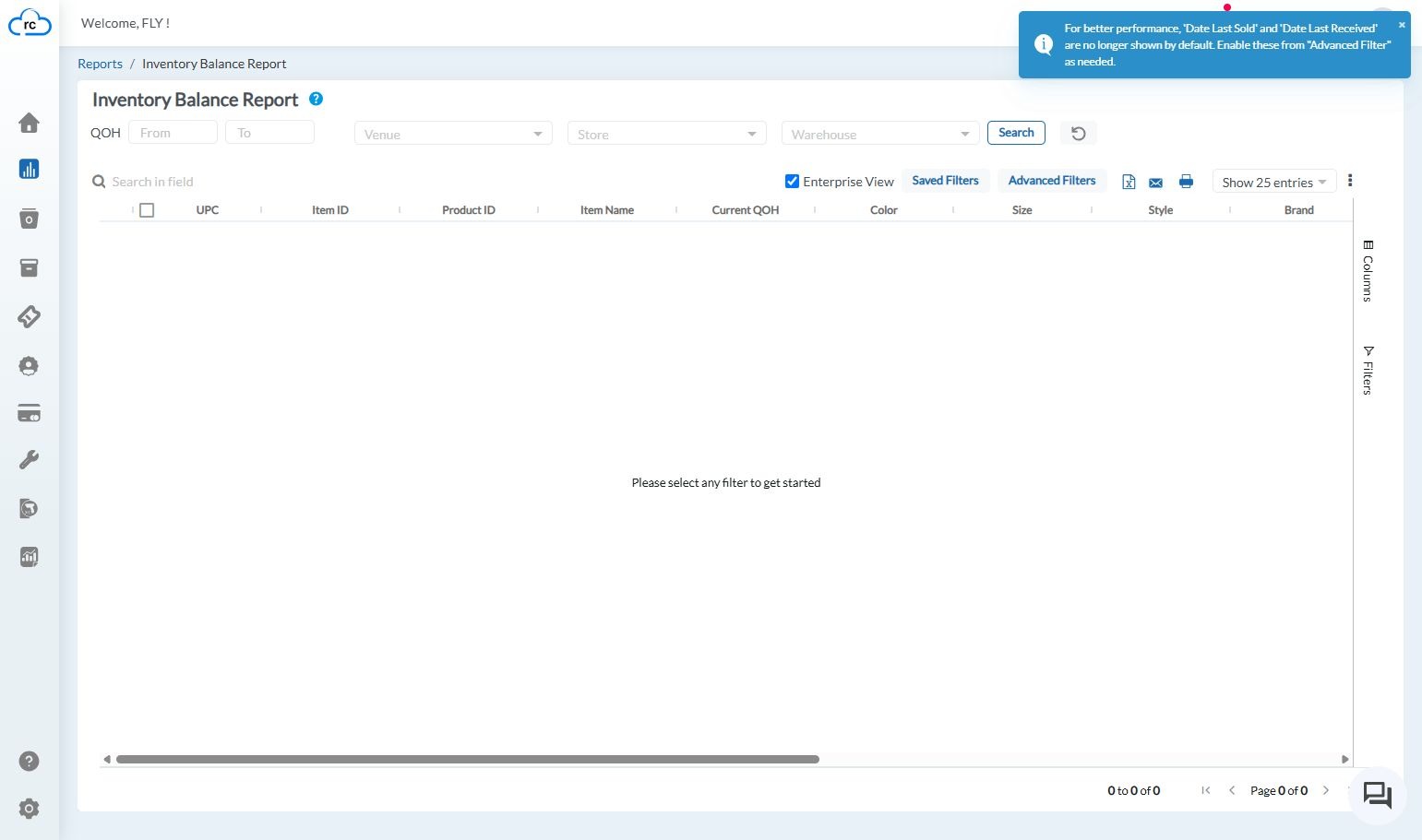 Access the report where you want to save filters. The functionality is available in the IBR, Sales by Item, Transfer Detail Report, and Adjustment Report.