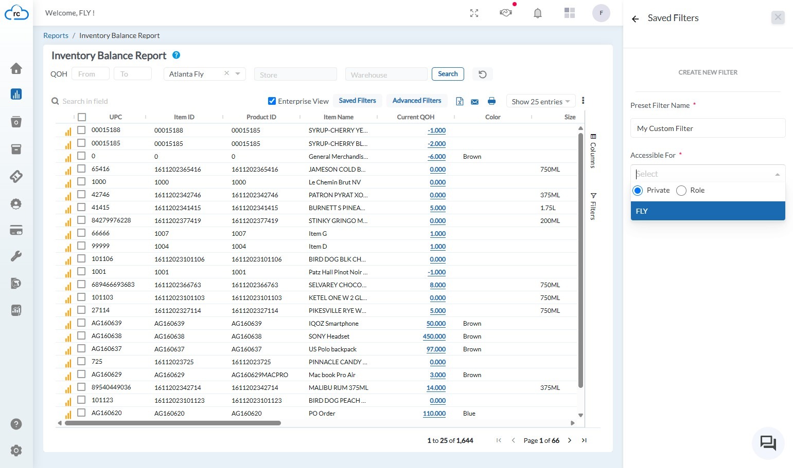 Under the 'SAVED FILTERS' or 'MY PRIVATE FILTERS' section, click on the name of the filter you wish to apply. The report will automatically update with the selected filter criteria.
