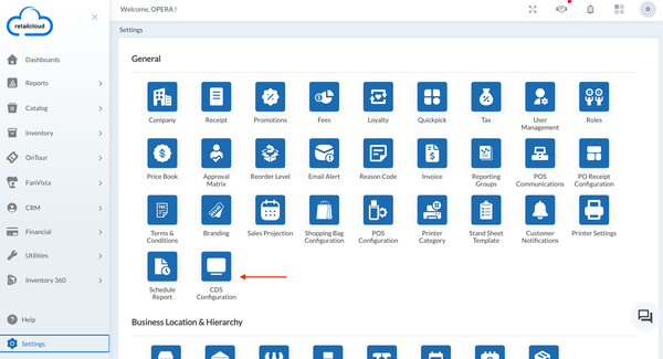 Figure 1: Settings → General — CDS Configuration tile highlighted